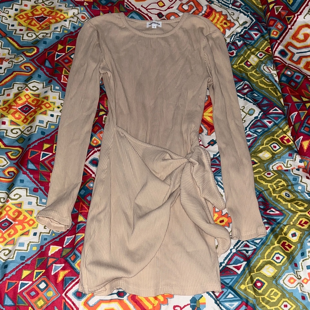 Elegant Tan Long Sleeve Dress